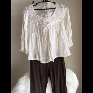 Sheer hippie peasant top with 3/4 sleeves